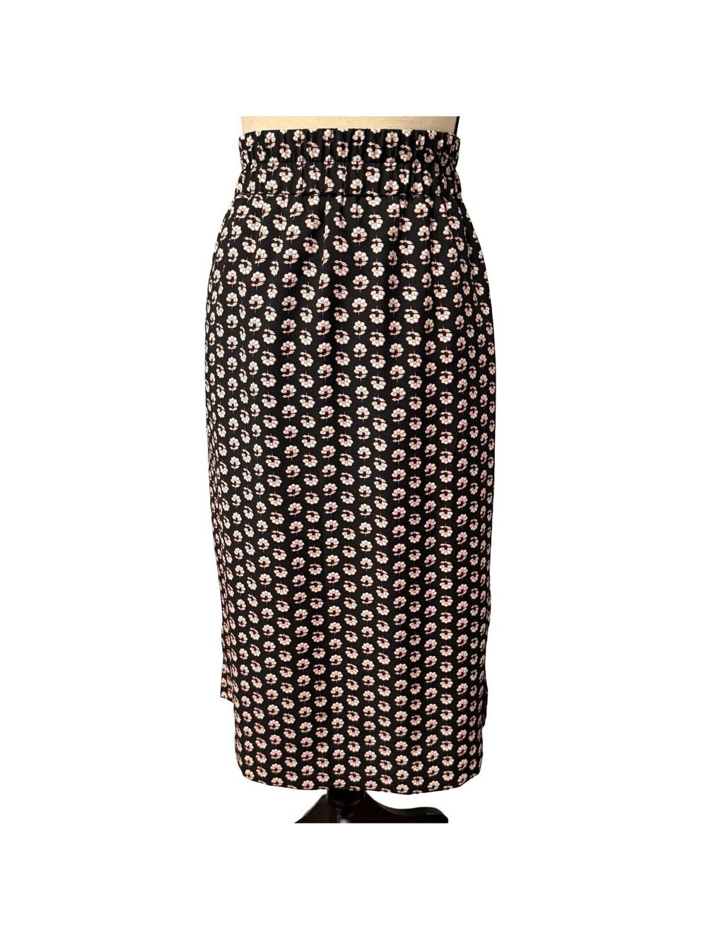 J. Crew Black, Burgundy & White Floral Print Straight Skirt - Size L